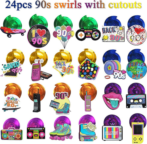 30 pcs 90s Party Decorations Hanging Swirls for Adults Back to 1990's Party Decor Favors for 90s Theme Birthday Party Decorations Supplies...