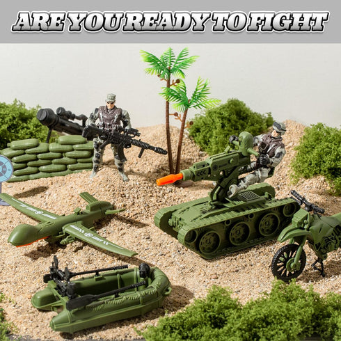 Army Toys, Military Soldier Action Figures,Military Toys Include Green Army Men, Rowboats, Motorcycles, Aircraft Weapons Accessories Playset Toy S...