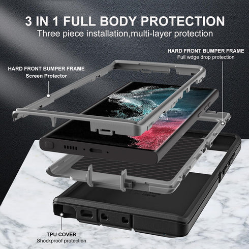 for Samsung Galaxy S22 Ultra Case, Military Grade Shockproof/Drop Proof/Dust Proof Case with 2Pcs Self Healing Flexible TPU Screen Protector & Cam...