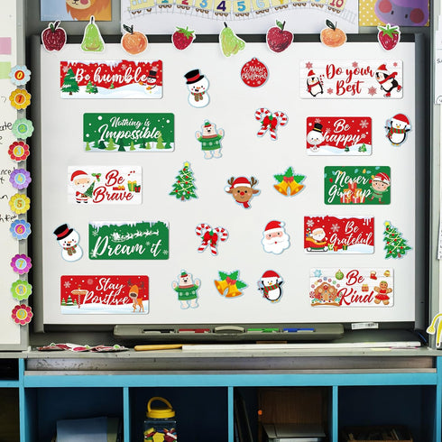 Whaline 37Pcs Christmas Bulletin Board Decorations Motivational Xmas Cut-outs Cute Santa Snowman Cutouts Classroom Decor Xmas Rule Posters for Win...