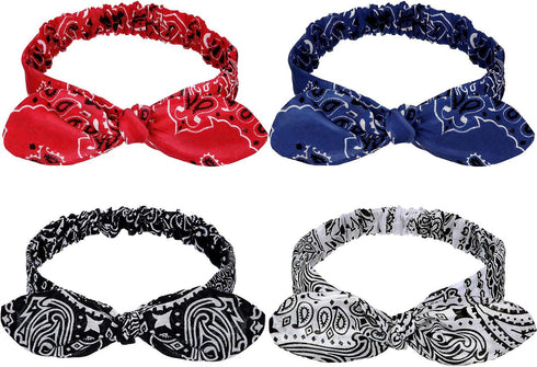 Hicarer 4 Pcs Bandana Headband for Women Knot Retro Print Headbands Paisley Print Red Blue Black White Adjustable Headwrap...