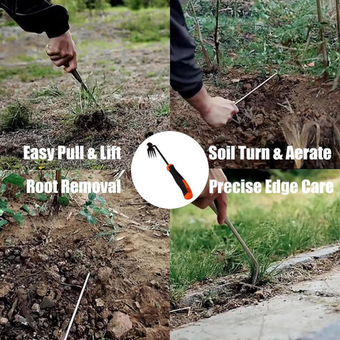 Hand Weed Puller Dual-Action 4-Claw Weeder with Ergonomic Grip Garden Tool Ideal for Garden Enthusiasts (1pc Black Rubber Handle)...