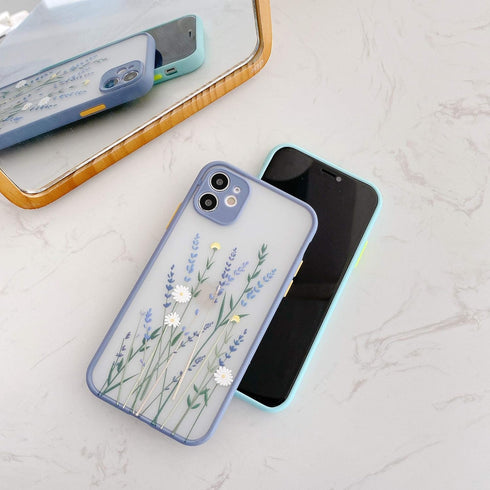 Ownest Compatible for iPhone 11 Case for Flower Clear Frosted PC Back Floral Girls Woman and Soft TPU Protective Silicone Slim Case for iPhone 11-...