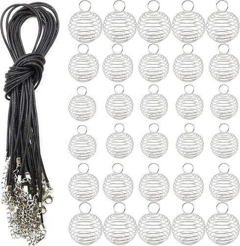 60PCS Spiral Bead Cages Pendants with 60PCS Chains, 4 Sizes Silver Plated Spiral Stone Holder Necklace Cage Pendants for Necklaces Jewelry Making ...