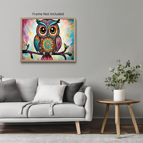 Posterizer 1 pcs- psychedelic funky hippie colorful owl print 5-Fantasy & Fiction Art-Retro Art- Living Room Bedroom Decor- unframed wall art...