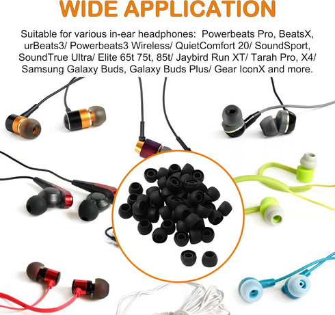 uxcell 50 Pcs Soft Silicone Replacement Earbud Tips, Portable 10 x 8mm Ear Tips for Earphone Headsets Accessories, Earbuds Covers with 5mm Inner H...