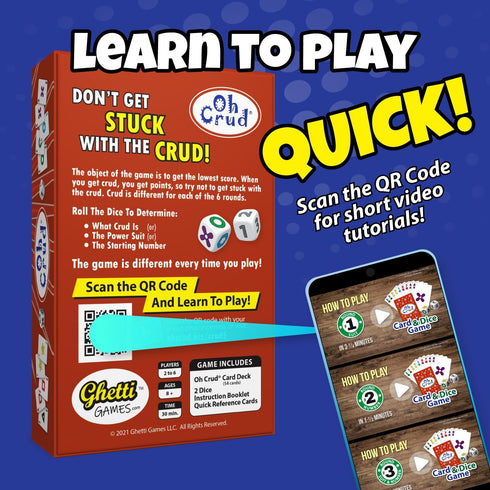 Oh Crud Card and Dice Game, Family Game for 2-6 Players, Adults, Teens, Kids, Easy-to-Learn, Strategy, Great for Friends and Families - Ghetti Gam...