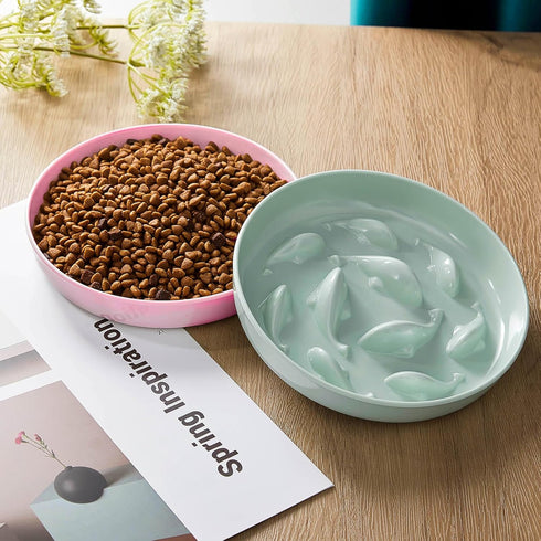 2 Pcs Cat Slow Feeder Bowl Cat Fish Pool Design Feeder Cat Dish Fun Interactive Cat Food Bowl Feeder Healthy Eating Diet Cat Bowls for Pet Cats Pu...