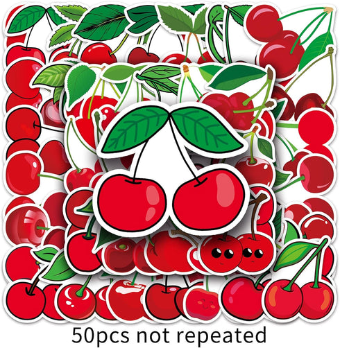 50pcs Cherry Stickers Vinyl Red Fruits Stickers for Water Bottle Laptop Skateboard Phone Computer Bike Cars Guitar Luggage Suitcase,Cute Waterproo...