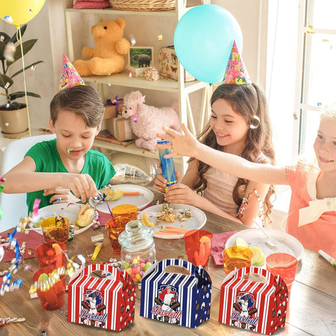 chiazllta Baseball Party Favor Treat Boxes Gift Boxes Baseball Candy Cookies Snack Goody Cardboard Box with Handles for Kids Sports Party Supplies...