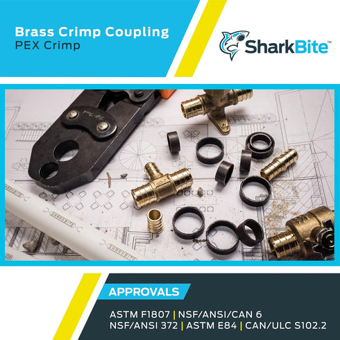 SharkBite 1-1/4 Inch Crimp Coupling, Brass Plumbing Fitting PEX Pipe, PE-RT, UC0135...