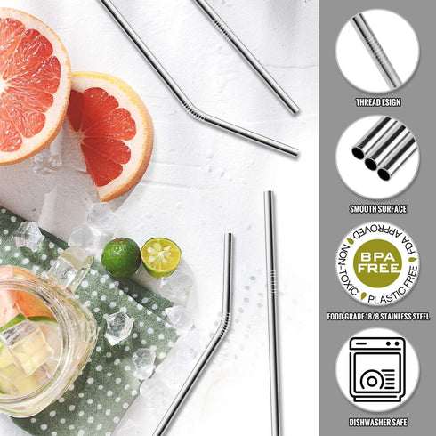 Hiware 12-Pack Reusable Stainless Steel Metal Straws with Case - Long Drinking Straws for 30 oz and 20 oz Tumblers Dishwasher Safe - 2 Cleaning Br...