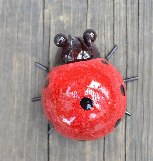 GIFTME 5 Metal Garden Yard Art Decorative 4 Pack Ladybugs Outside Garden Wall Sculptures(RED)...