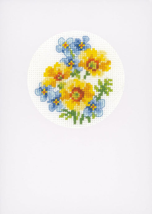 Vervaco Counted Cross Stitch Greeting Card Kit Blue and Yellow Flowers (Set of 3) 6" x 4.2"...