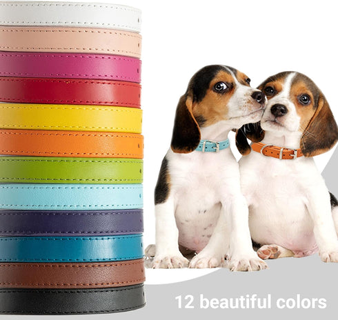 Puppy Collar - Identification ID Leather Small Dog Collars - 12 pcs Adjustable Soft Colorful Cute Pet Basic Collars for Girl Boy Dogs Cats...