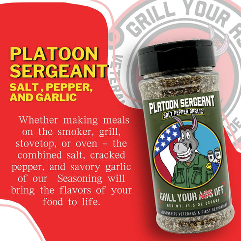 Platoon Sergeant Garlic Salt Pepper by Grill Your As Off - BBQ & Grill Seasoning for Beef, Steak, Burgers, Pork & Chicken - Dry Rub - MSG & Gluten...