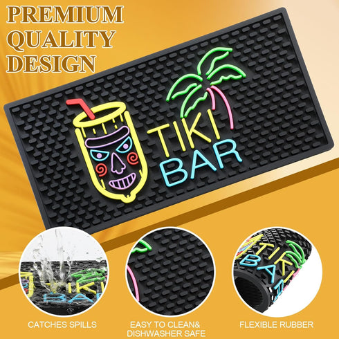 Tiki Bar Mat 6 x 12 Inches Thick Rubber Bar Mat Fluorescent Pattern Non Slip Bar Mat for Countertop Entertaining and Vibrant Home Bar Service Mat ...