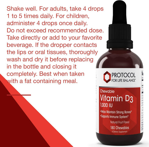 Protocol Liquid Vitamin D3 400 IU - Bone & Teeth Support* - Dietary Supplement for Immunity & Bone Mineralization* - Non-GMO, Halal, Kosher, Keto-...