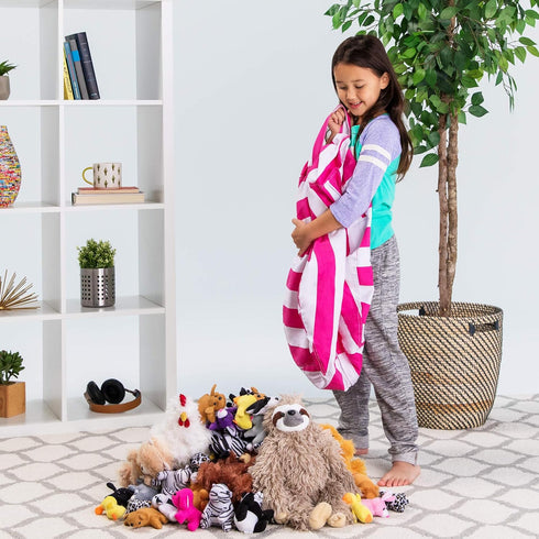 Posh Stuffable Kids Stuffed Animal Storage Bean Bag Chair Cover - Childrens Toy Organizer, Medium 27" - Canvas Stripes Pink and White...