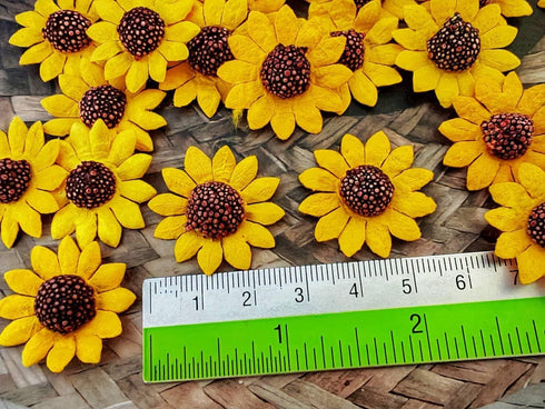 Sunflowers Heads Mulberry Paper Flower Yellow Sunflower with Brown Centre Miniature Flowers DIY Crafts Projects Scrapbooking Embellishments Weddin...