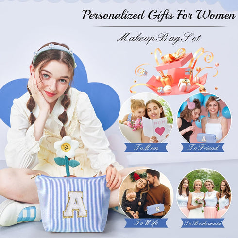 Initial Makeup Bag, Makeup Bag Travel Cosmetic Bag Cute Makeup Bag Personalized Engagement Bridesmaid Best Friend Birthday Gifts for Women Hostess...