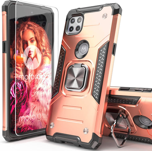 for Moto One 5G Ace Case with Screen Protector,Shock Absorption Heavy Duty Sturdy Drop Test Slim Cover with Kickstand Lightweight Protective Phone...