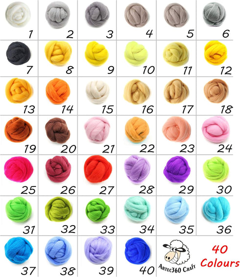 Artec360 Needle Felting Wool Roving 3.5 Ounce Merino 70's Grade Super Soft Wholesale Wool Top Roving Fiber for Happy Felter (1)...