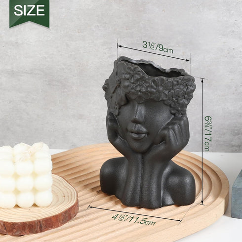 T4U Face Planter Pot, Unique Plant Pots for Indoor Plants, Head Planter, Ceramic Cool Plant Pots, Succulent Pots with Drainage Hole, Cactus Pot, P...