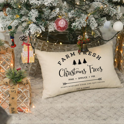 RABUSOFA Christmas Pillow Covers 12x20 Farm Fresh Black and White Christmas Tree Saying Decorations Winter Decorative Throw Pillow Cases,Farmhouse...