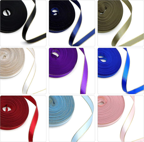 David accessories 3/8 Inch x 20yds Satin Ribbon with Gold Edge Ribbons Perfect for Crafts, Wedding Decor, Bow Making, Sewing, Gift Package Wrappin...