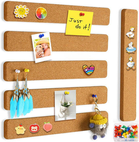 6 Pack Cork Board Strips, Thick Cork Boards for Walls, Cork Board Strips for Walls Self Adhesive with 50 Push Pins for Paste Notes, Photos, Schedu...