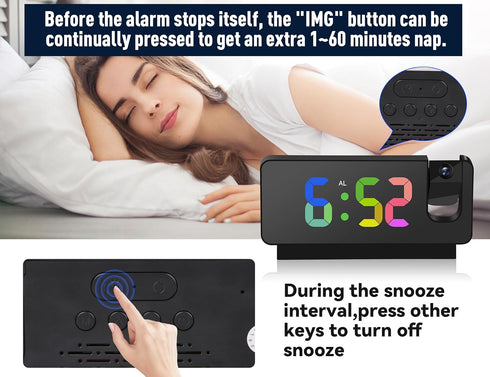 Projection Alarm Clocks for Bedrooms,LED Digital Clock with 180° Rotatable Projector on Ceiling Wall,Snooze Model,12/24H,2-Level Brightness Indoor...