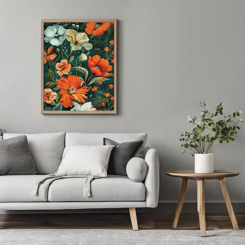 Posterizer 1 pcs-red orange flowers with green background-Floral & Botanical Art-Abstract & Modern Art-Decor for Home & Office- UNFRAMED Wall Art...