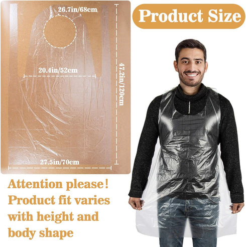 50 Plastic Disposable Aprons Adults - 4ft/120cm Thick Plastic Aprons Waterproof Kids Painting Smocks Eating Bibs Elderly Hair Dye Tattoo Grooming ...