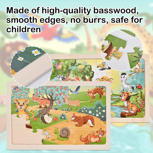 Wooden Puzzles for Kids Ages 3 4 5, 4 Packs 24 PCs, Sea and Animal Puzzles for Toddlers, Toddlers Jigsaw Puzzles, Preschool Educational Learning T...