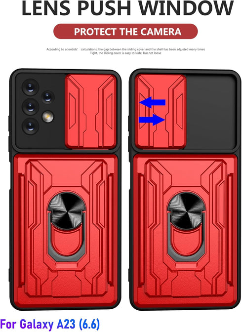 LMDAMZ Wallet Case for Samsung Galaxy A23, Credit Card Slot Sliding Door Hide Portable Design, Heavy Duty Double Layer Hybrid Cushioned Rubber Bum...
