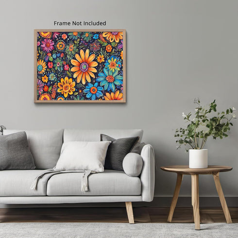 Posterizer 1 pcs- psychedelic funky hippie colorful flowers 3-Fantasy & Fiction Art-Retro Art- Living Room Bedroom Decor- unframed wall art...