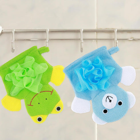 2 Pcs Bath Mitt Washcloths Gloves, Cute Cartoon Exfoliating Glove Body Scrubber, Gentle Soft Scrub Bath Loofahs Sponges for Kids Shower Washing (B...