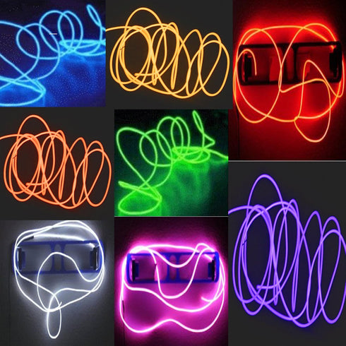 8 Pack Neon Glowing Strobing Electroluminescent Wire/El Wire(Blue, Green, Red, White, Pink, Purple,Orange, Yellow) + 3 Modes Battery Controllers...