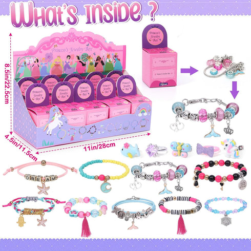 10set Charm Bracelet Making Kit - DIY Jewelry Making Supplies Bead Set, Art and Craft Gift for Girl, Princess Birthday Gift Party Favors | Girl Pr...