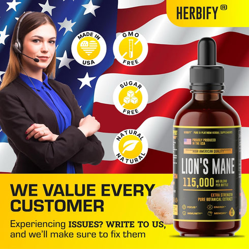 Lions Mane Supplement - Daily Mushroom Supplement for Memory, Focus & Clarity - Brain Booster - Lions Mane Tincture for Natural Immune Support - V...