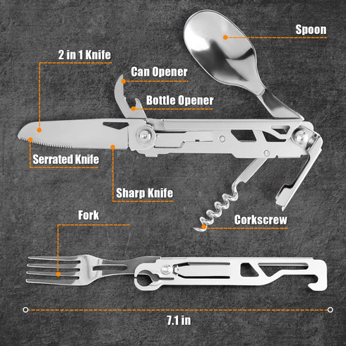 UMEINAC TECH Camping Utensils,7 in 1 Camping Utensil Set Camping Fork Spoon Knife Set Camp Backpacking Utensils Folding Cutlery Set for Travel Hik...