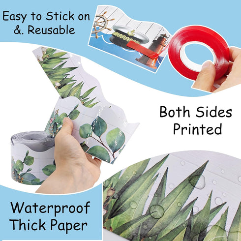 Eucalyptus Classroom Decor Border, Both Sides Printed Leaf Bulletin Board Borders for Back to School, Lounge, Office, Table, Birthday Party (65ft,...