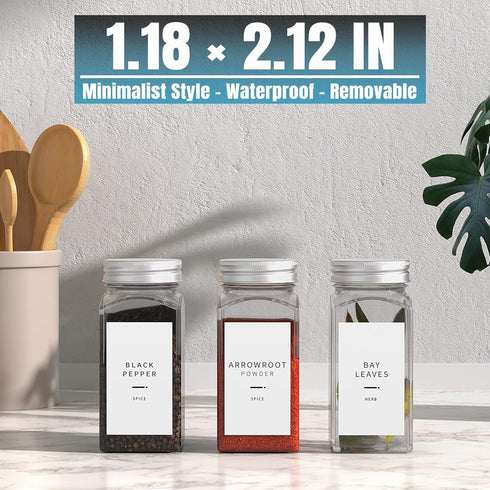 400 Minimalist Spice Labels, Preprinted Stickers Booklet, Black Text on White Waterproof Matte Backing, Herb Seasoning Spice Jars Rack Organizatio...