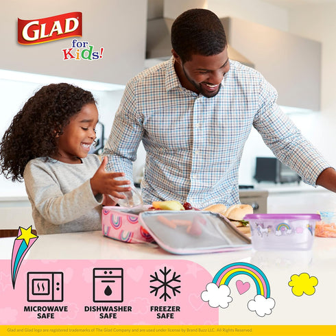 Glad for Kids GladWare Snack Containers with Unicorn Design | BPA-Free Plastic Food Storage, 24oz 4 Count with Dressing Cups | Microwave & Dishwas...