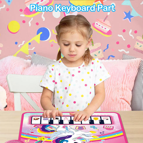 3 in 1 Piano Drum Babies Play Mat, Piano Keyboard & Drum Animal Touch Unicorn Toys for Girls, Baby Toys for 1 Year Old Toddler Girl Toy Age 1-2 Bi...