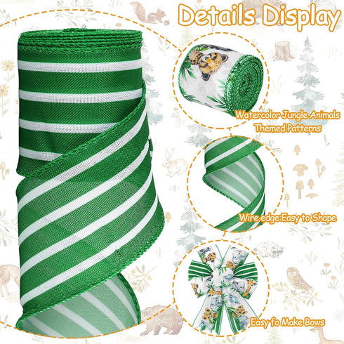 2 Roll Jungle Animal Wired Edge Ribbon 2.5 Inch 20 Yards Safari Animal Ribbon Animal Print Ribbon for Bow Wreath Craft Gift Wrap Party Decor...