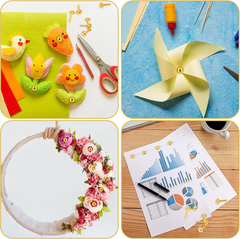 Therwen 1500 Pcs Brad Paper Fasteners Bulk 0.3 x 0.6 Inch Gold Brass Brads Mini Brads Round Metal brad Split Pins for Kids Students DIY Scrapbooki...