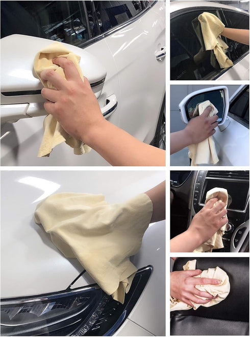 Chamois Drying Cloth Car Drying Towel Real Leather Super Absorbent Fast Drying Natural Chamois Car Wash Cloth Accessory (7.25 SQ FT in Total)...