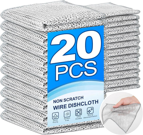 20 Pcs Multipurpose Wire Dishwashing Rags, Non-Scratch Cleaning Cloths, Suitable for Kitchen, Tableware, and Metal...